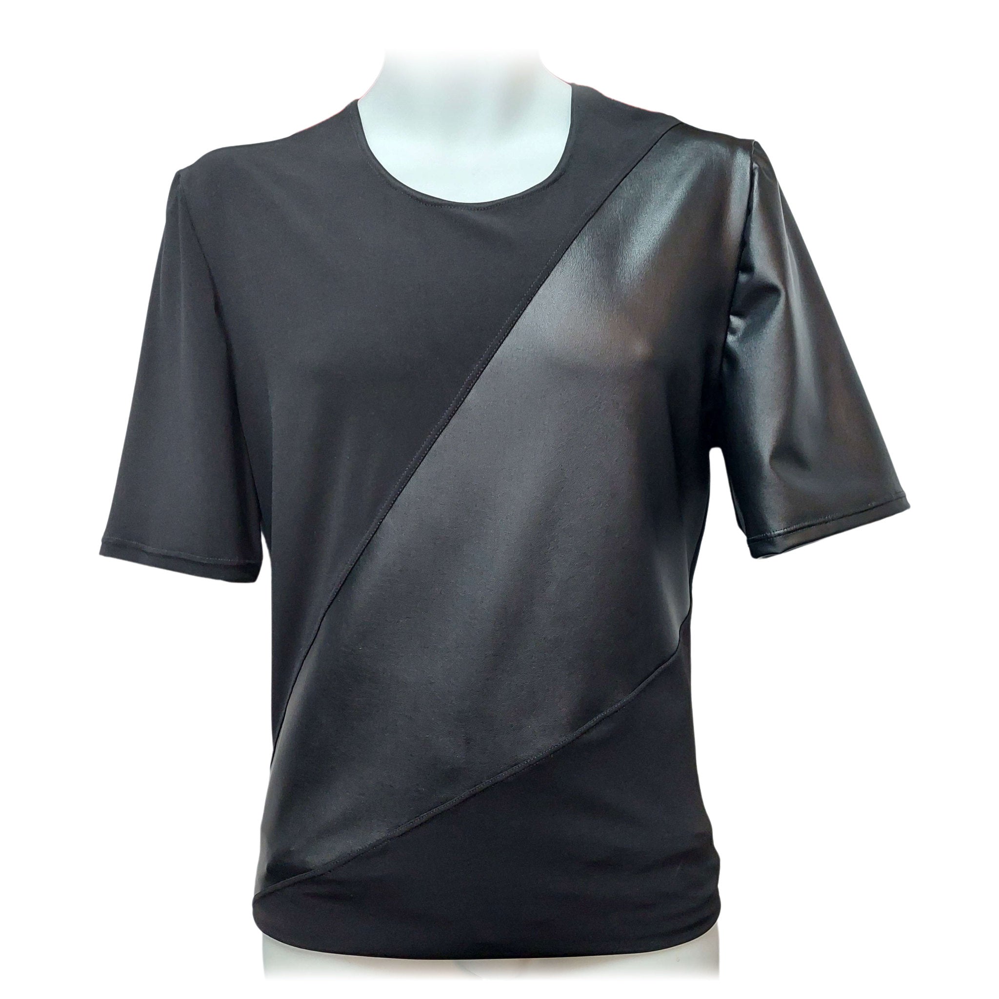 Asymmetrical Wetlook & Cotton Short Sleeve Shirt