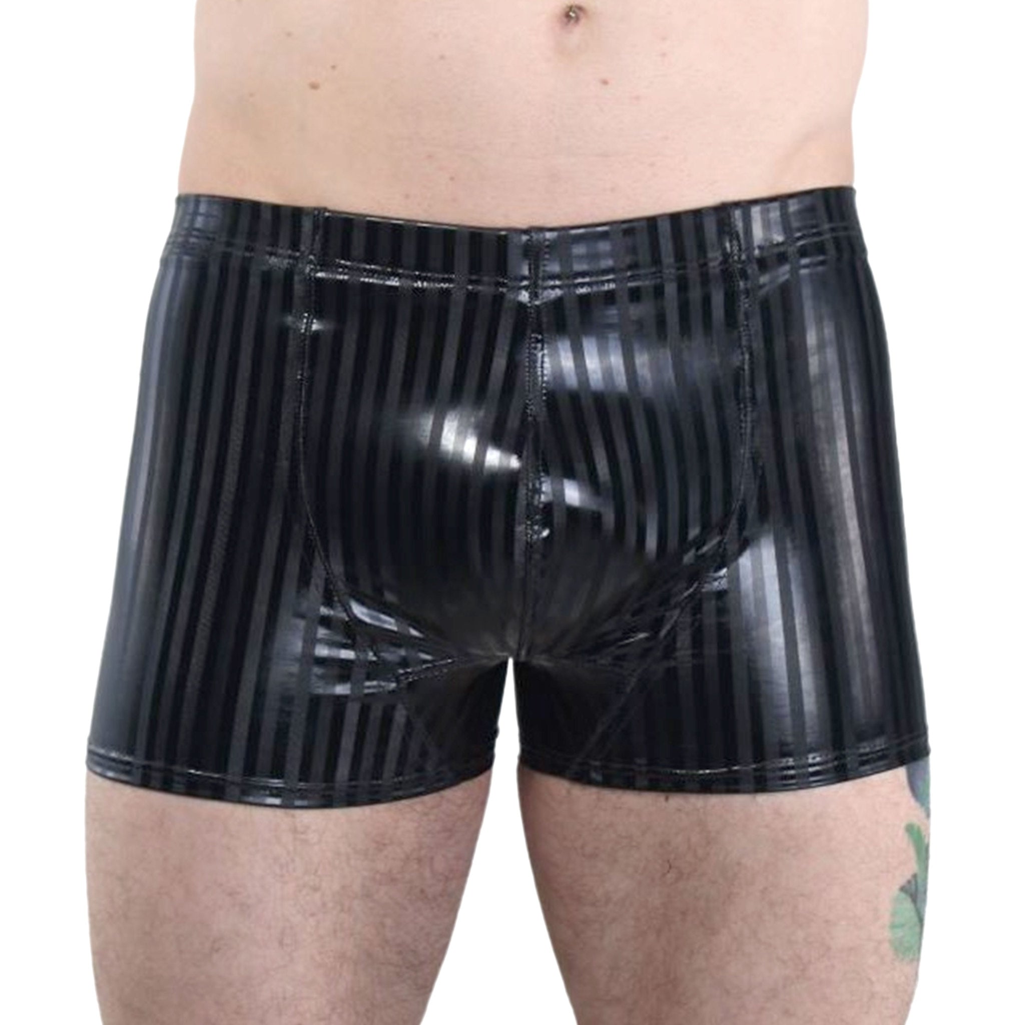 PVC Striped Pattern Brief Shorts