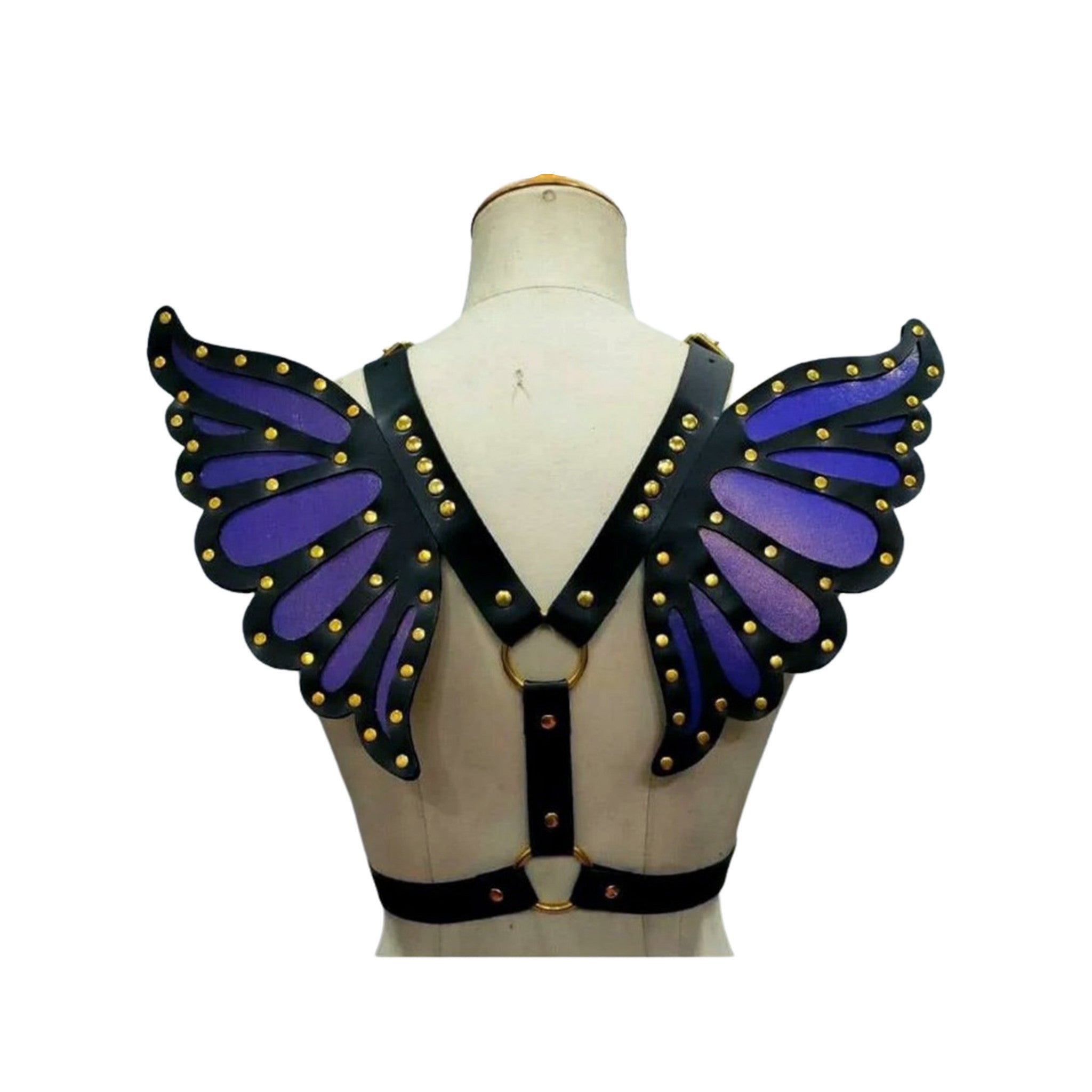 Faux Leather Butterfly Wing Harness W Gold Hardware
