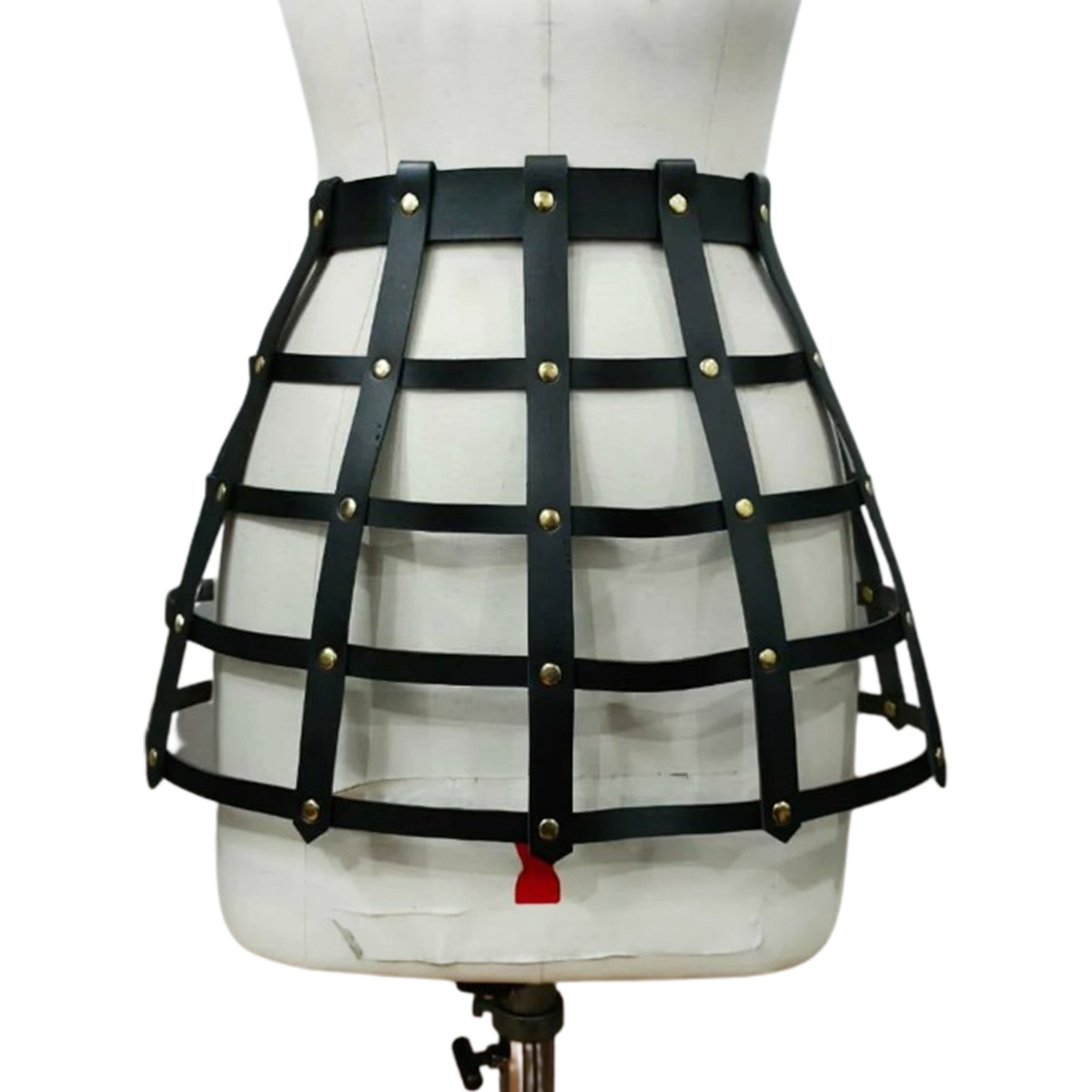 Faux Leather Cage Skirt W/ Gold Hardware