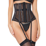 Rhinestone Trim Mesh Waist Cincher Black