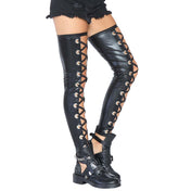 Wetlook Footless Lace-up Thigh Highs With Grommets