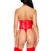 Satin Strappy Garter Bustier Lingerie Panty Set RED