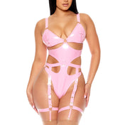 PVC Strappy Teddy with Buckle Garters PINK