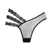 Asymmetrical Sheer Panty with Triple Lace Straps Black O/S