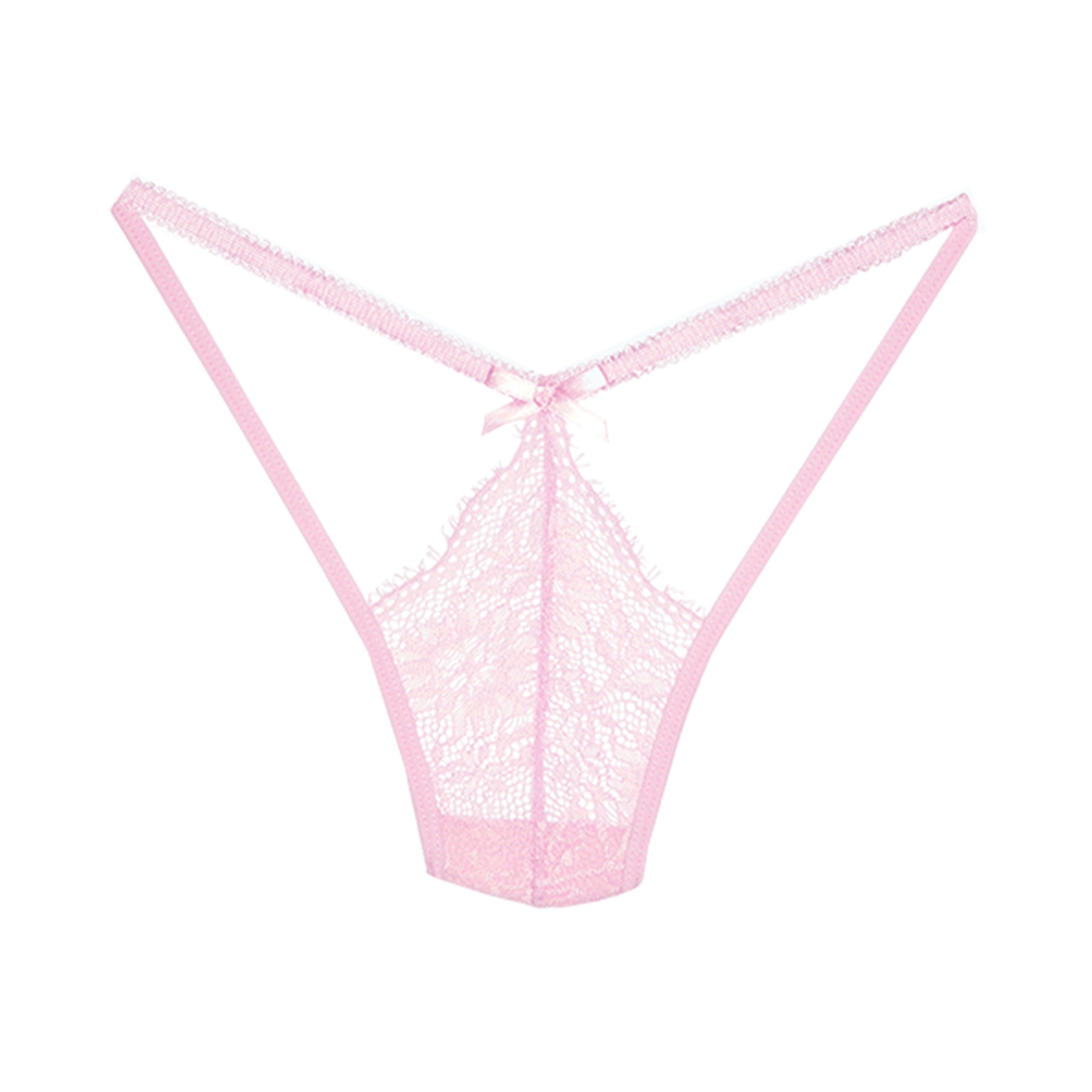 V-Shape Lace Strappy G-string Baby Pink O/S