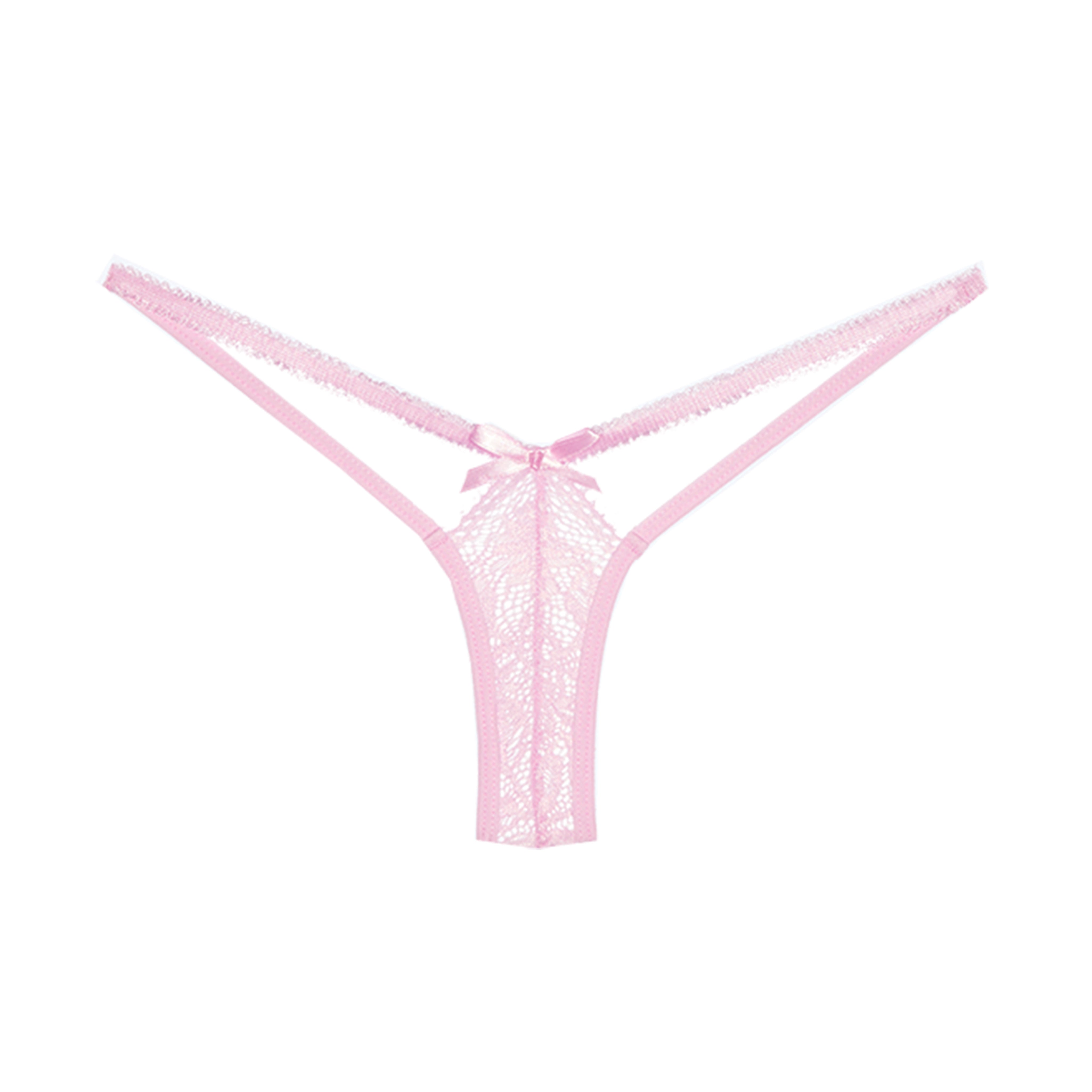 V-Shape Lace Strappy G-string Baby Pink O/S