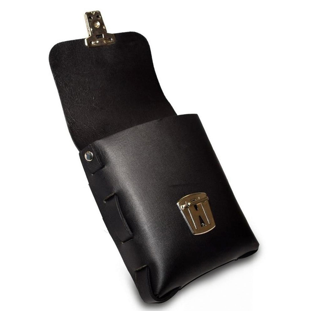 Leather Buckle Pouch Bag with Leg Strap Black