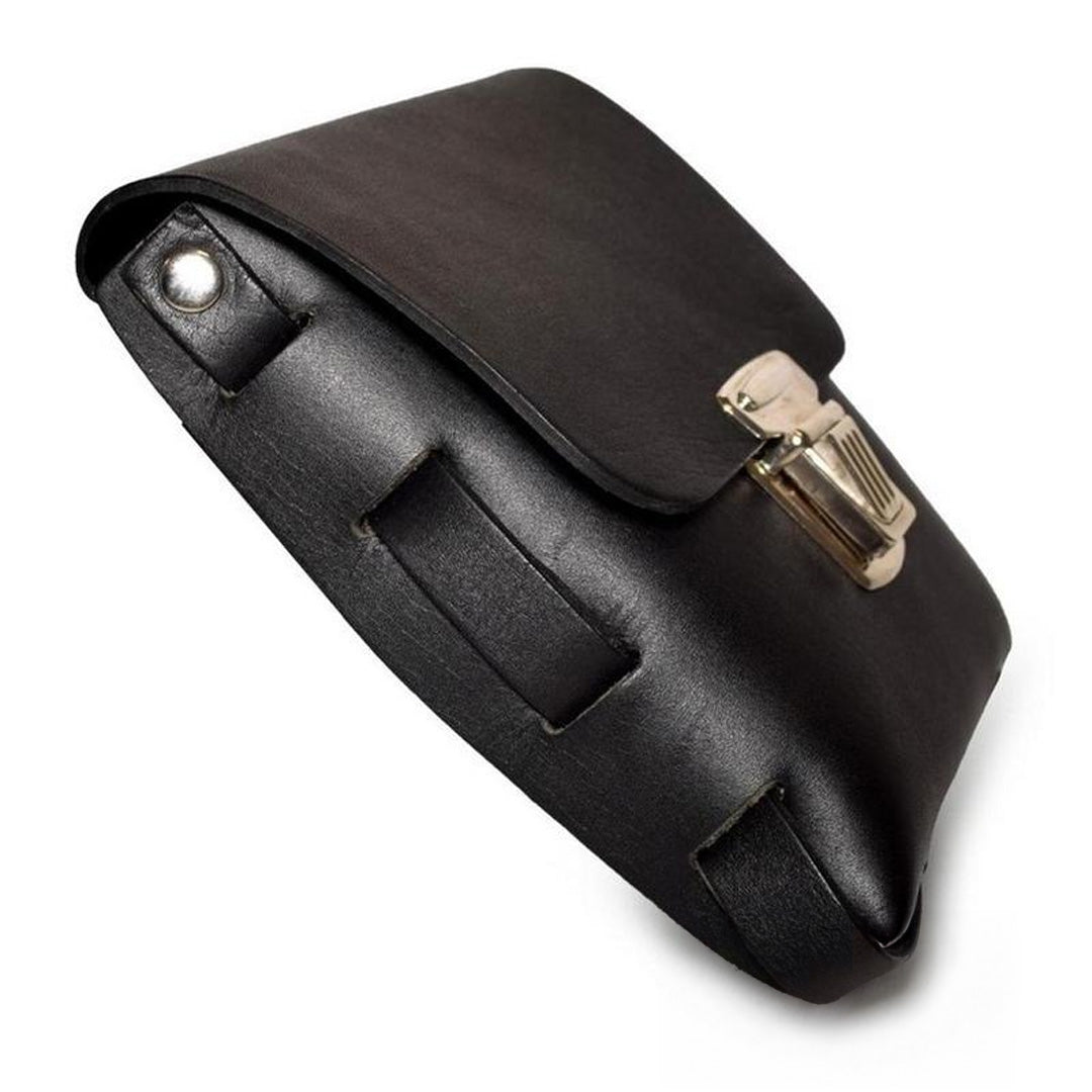 Leather Buckle Pouch Bag with Leg Strap Black