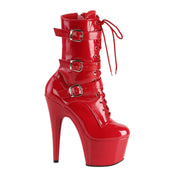 PVC Lace-Up Buckled High Heel Booties
