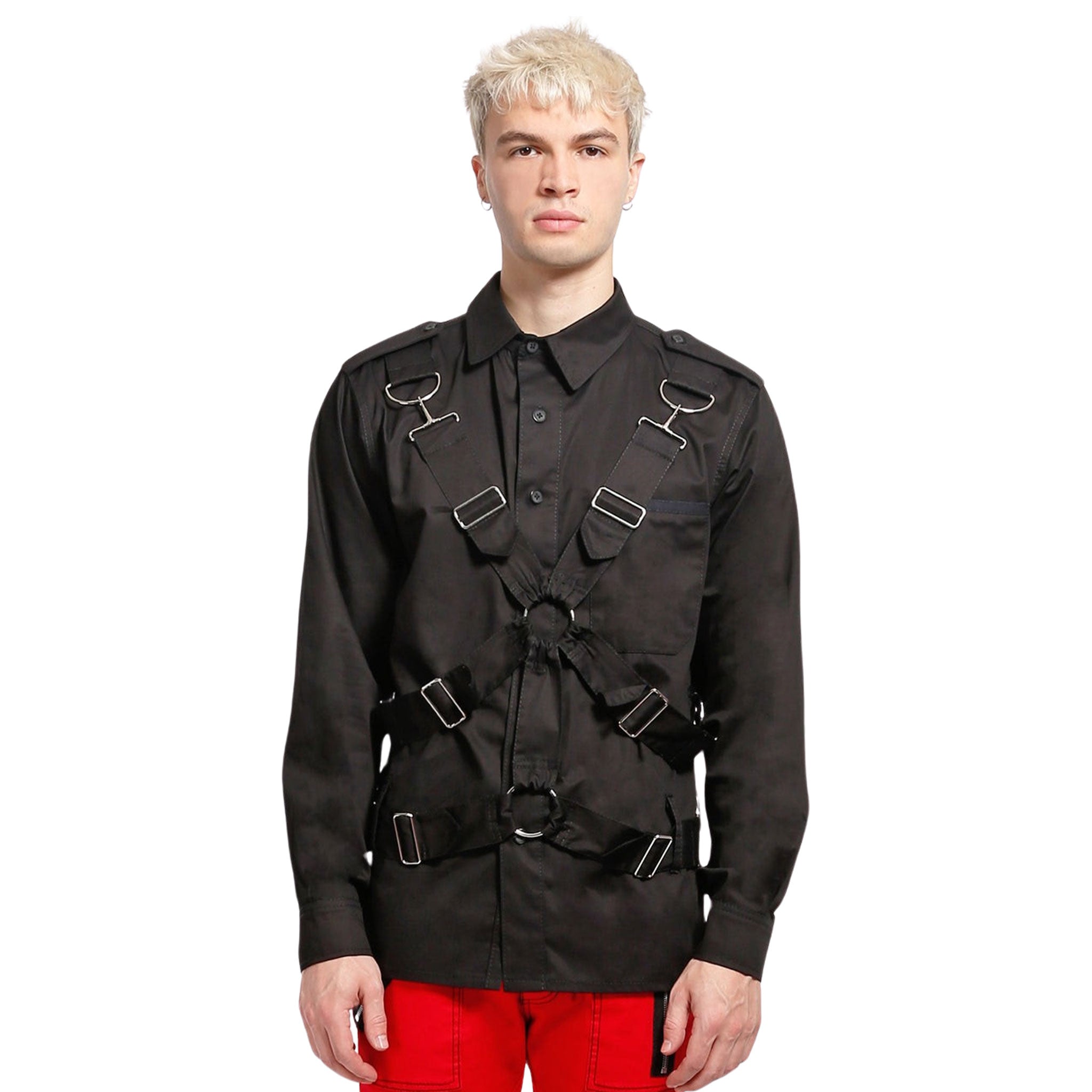 Parachute Bondage Straps Long Sleeve Button Down Shirt Jacket