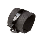 Premium leather textured alligator reptile scaled scaly patent bracelet wrist cuff adjustable buckle fashion alt-fashion arm-gear accessories black