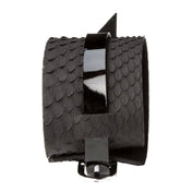 Premium leather textured alligator reptile scaled scaly patent bracelet wrist cuff adjustable buckle fashion alt-fashion arm-gear accessories black