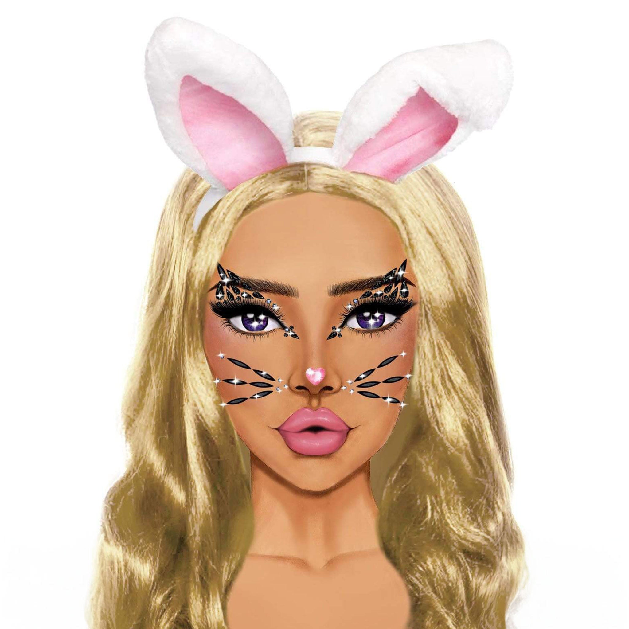 Animal face sticker jewels rhinestone adhesive gems peel and stick reusable festival rave halloween cat costume accessory body chest face jewels safe for sensitive skin eco friendly fetish fashion sparkle