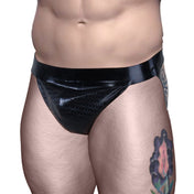 Latex underwear jock jock-strap jockstrap textured armor-texture crotch-pouch exposed-back pullon pull-on shiny snug-fit classic edgy fetish fashion bdsm bdsm-gear bdsm-fashion sexy basic gay male masculine masc mens dudes guys black