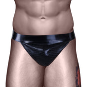 Latex underwear jock jock-strap jockstrap textured armor-texture crotch-pouch exposed-back pullon pull-on shiny snug-fit classic edgy fetish fashion bdsm bdsm-gear bdsm-fashion sexy basic gay male masculine masc mens dudes guys black