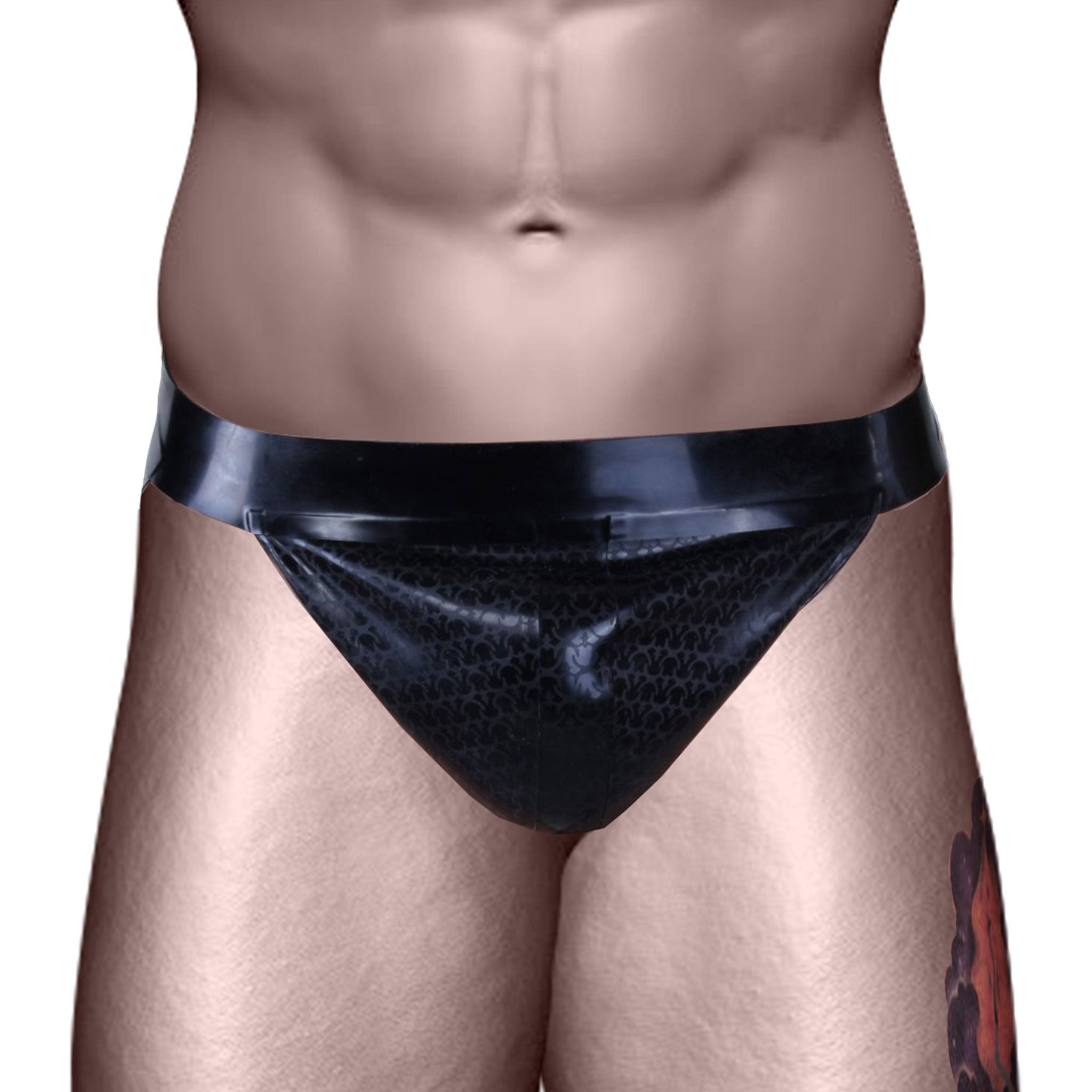 Latex underwear jock jock-strap jockstrap textured armor-texture crotch-pouch exposed-back pullon pull-on shiny snug-fit classic edgy fetish fashion bdsm bdsm-gear bdsm-fashion sexy basic gay male masculine masc mens dudes guys black