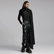 asymmetric cloak detachable hood gothic cape faux leather accents layered design alternative fashion punk steampunk victorian fetish factory dramatic outerwear