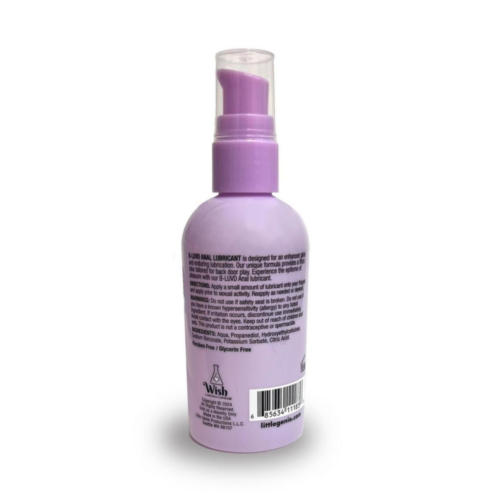 B-Luvd water-based gel anal lubricant, 4oz, with pump.