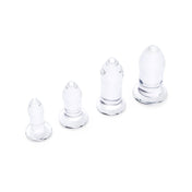 Glass pyrex borosilicate anal anal-toys anal-play butt butt-plug buttplug plug probe sphincter relax rectum dilate dilation stretch tushie tushy training temp temperature temp-play fracture-resistant shatterproof hypoallergenic set 4pc 4-piece four-piece nonvibe nonvibrating non-vibe noon-vibrating adult-toys clear