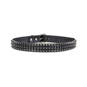 Leather belt pyramid studs 3 three row accessories black