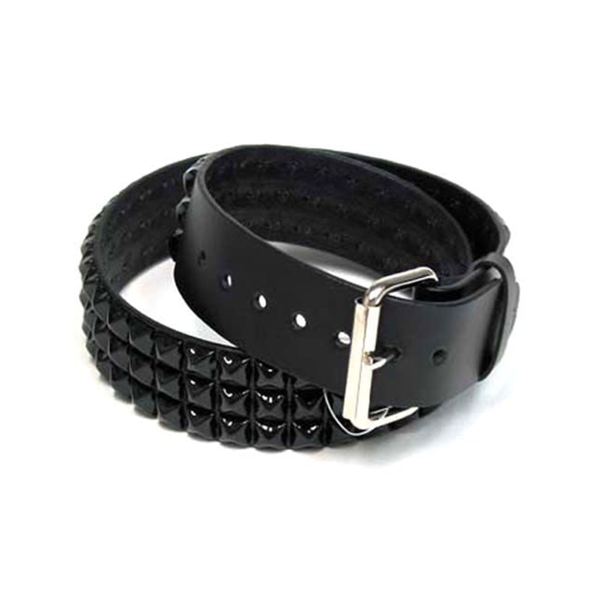 Leather belt pyramid studs 3 three row accessories black