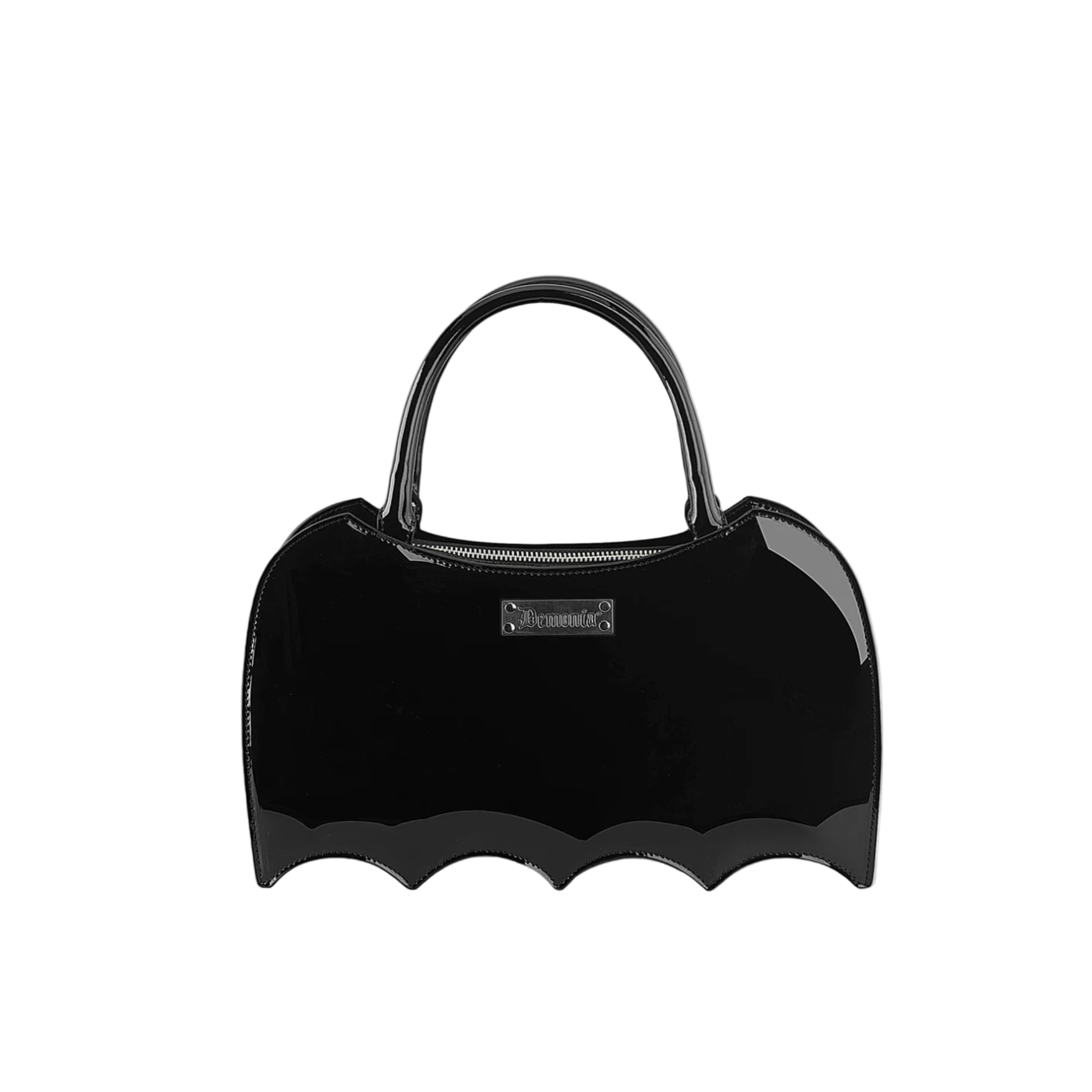 bat shaped black patent handbag glossy gothic accessory fetish factory unique statement purse with inner zip pocket full outside zip closure dark fashion bag
