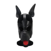 Bondage dog head harness mask, detachable pup play mask, two-tone BDSM dog mask, adjustable leather puppy hood, fetish pet play gear.