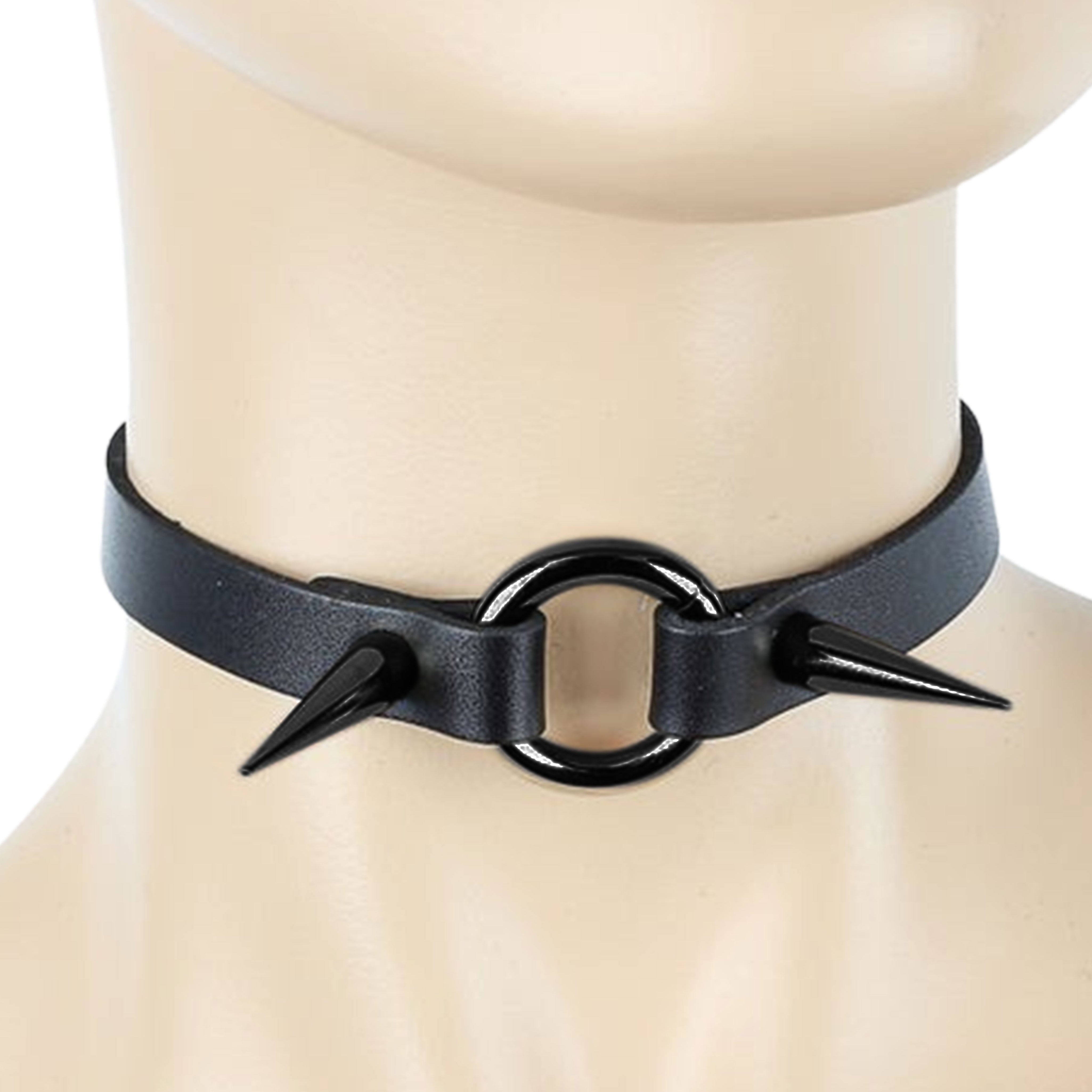 O-ring Choker with Side Spikes Black & Black