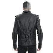 Flat nail studded PU faux leather jacket coat long sleeve long-sleeve long sleeved sleeve shoulder pads removable straps strapped webbing snap-button push-button lace-up back punk O-ring wild free alt-fashion bold edgy black