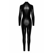 Wetlook power-wetlook power catsuit caged front zippers dual O-ring waist kink kinky female femme feminine womens shiny stretchy black