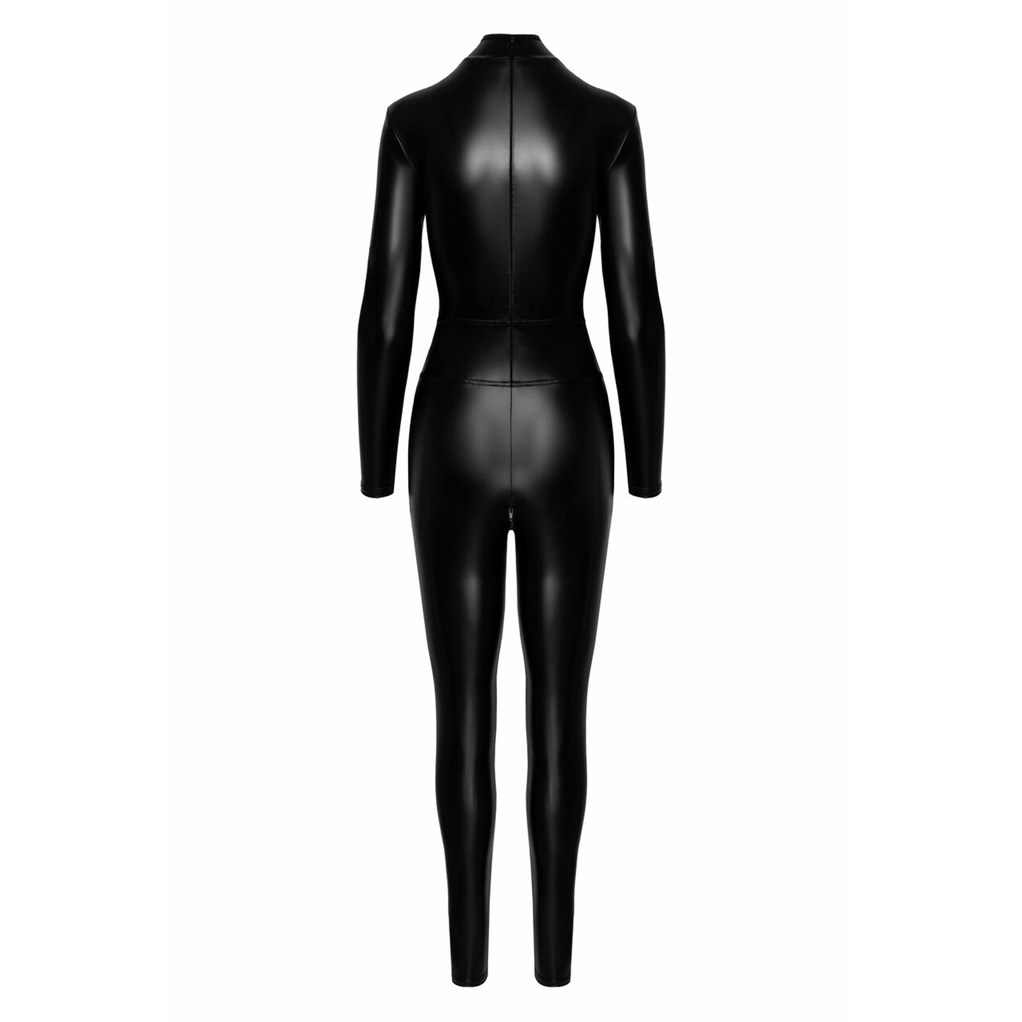 Wetlook power-wetlook power catsuit caged front zippers dual O-ring waist kink kinky female femme feminine womens shiny stretchy black