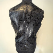 Latex rubber top vest sleeveless snap-button press-button snap press button etched texture textured circuit circuitboard computer cyber cyberpunk goth gothic gothik techno black