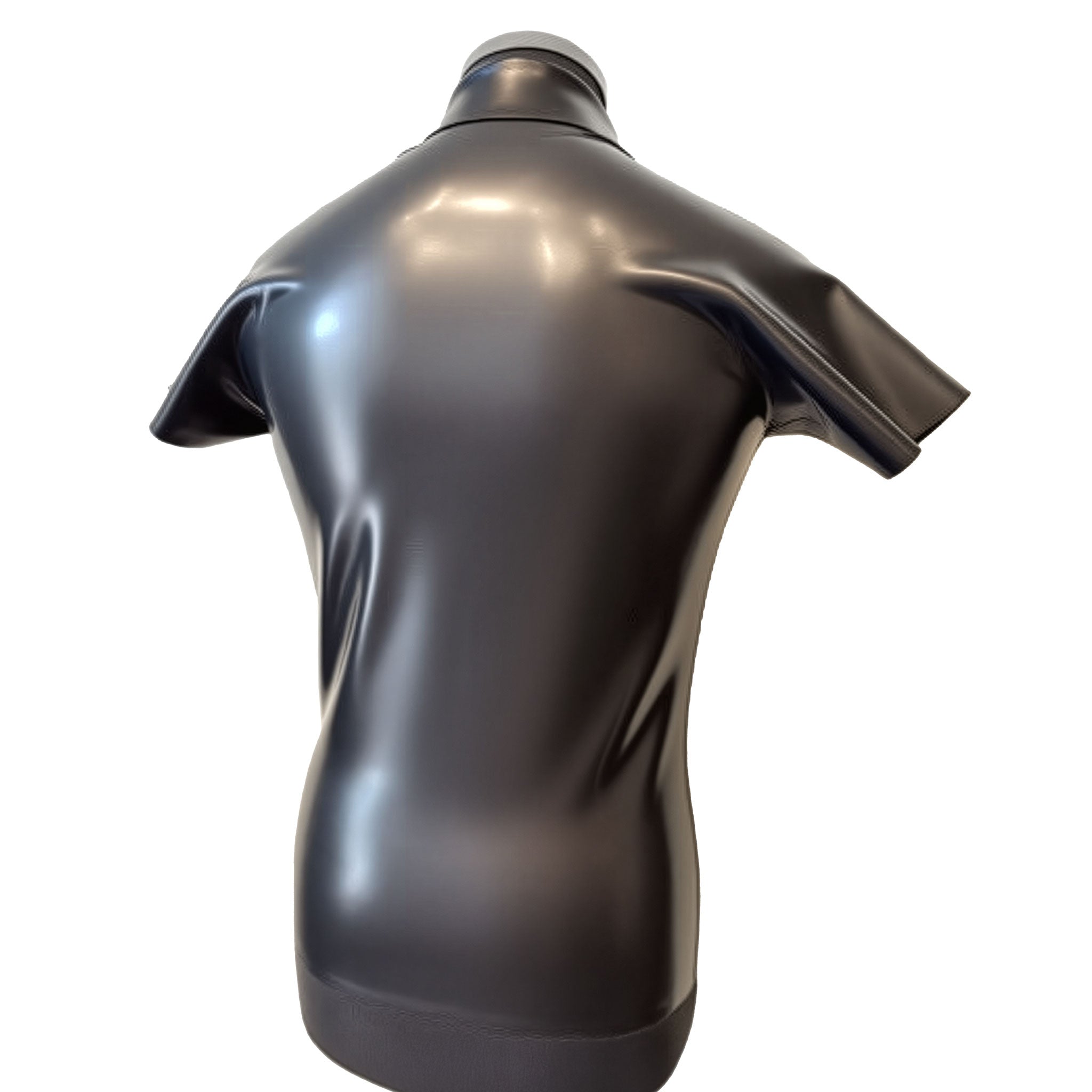 Latex rubber top shirt dress-shirt shortsleeve sleeves sleeved collar lapels front-zip full-zip zipper contrast-color shiny glossy classic posh preppy preppie distinguished stunning latex-lover gentlemen gentleman brave handsome fetish fashion alt-fashion bdsm bdsm-gear kink kinky black pewter