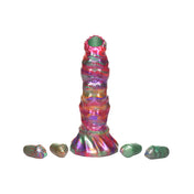 Silicone dildo dong alien monster visitor ovipositor larval larvae eggs kinky textured ribbed bumped bumpy hollow sheath pegging strap-on strapon creature-cocks adult-toys non-vibe non-vibrating multicolor multi-color rainbow swirled