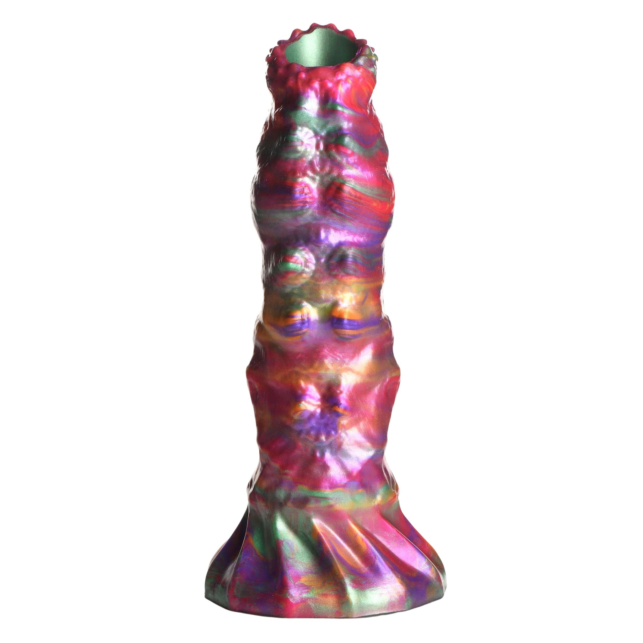 Silicone dildo dong alien monster visitor ovipositor larval larvae eggs kinky textured ribbed bumped bumpy hollow sheath pegging strap-on strapon creature-cocks adult-toys non-vibe non-vibrating multicolor multi-color rainbow swirled
