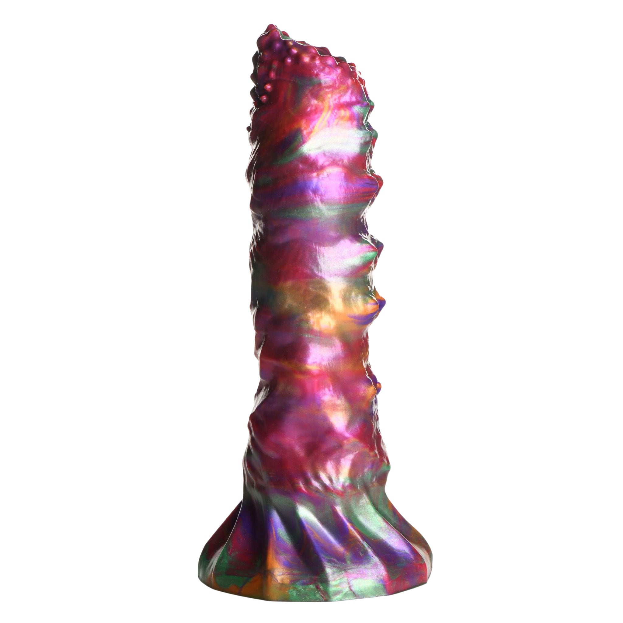 Silicone dildo dong alien monster visitor ovipositor larval larvae eggs kinky textured ribbed bumped bumpy hollow sheath pegging strap-on strapon creature-cocks adult-toys non-vibe non-vibrating multicolor multi-color rainbow swirled