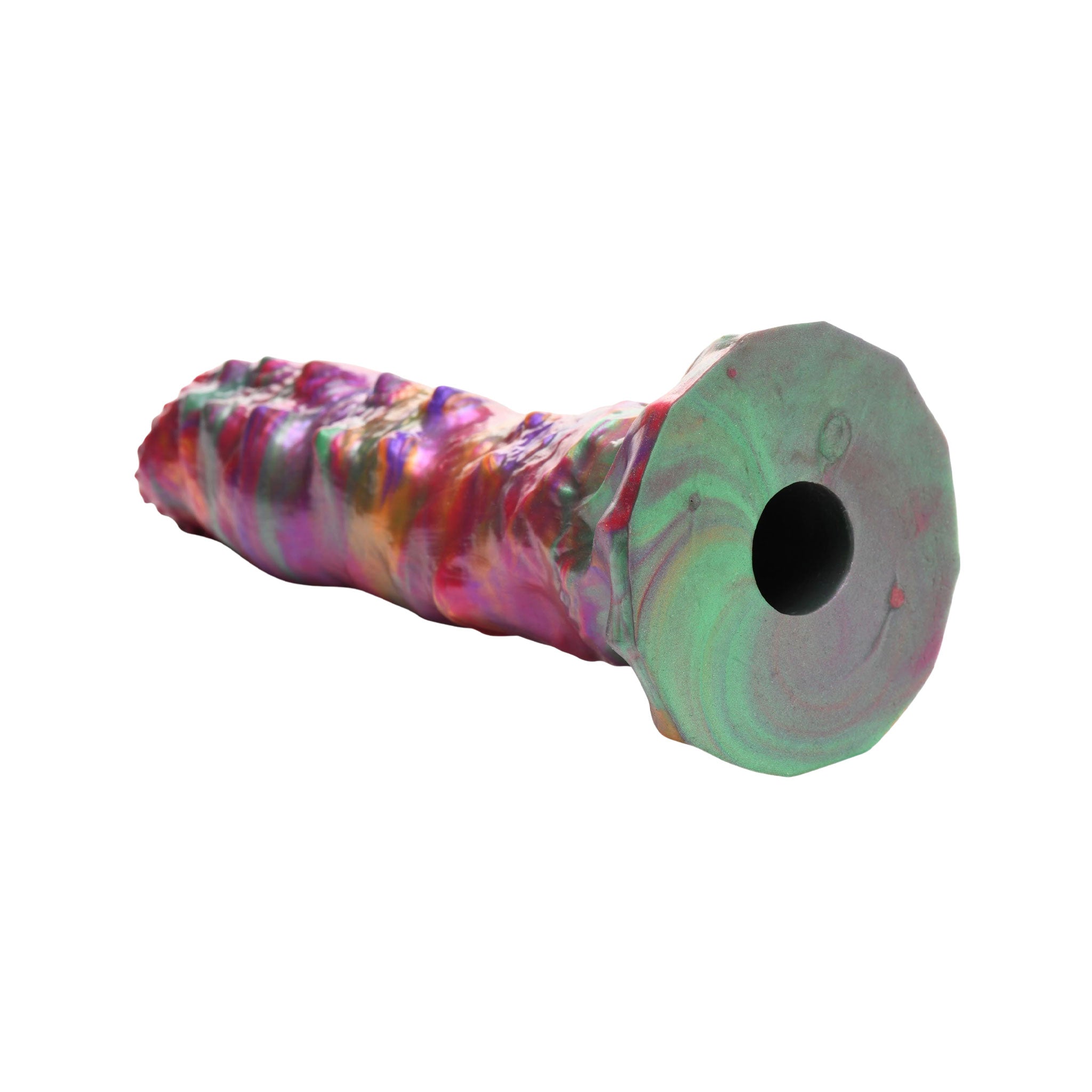 Silicone dildo dong alien monster visitor ovipositor larval larvae eggs kinky textured ribbed bumped bumpy hollow sheath pegging strap-on strapon creature-cocks adult-toys non-vibe non-vibrating multicolor multi-color rainbow swirled
