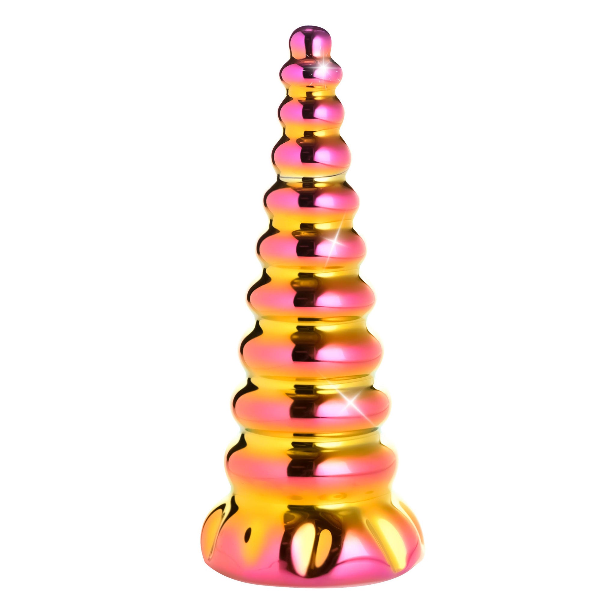 Borosilicate glass dildo dong creature-cocks twilight unicorn spiral horn majestic mystical fantasy unique temp-play temperature play iridescent rainbow purple pink yellow multicolor multi-color
