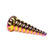 Borosilicate glass dildo dong creature-cocks twilight unicorn spiral horn majestic mystical fantasy unique temp-play temperature play iridescent rainbow purple pink yellow multicolor multi-color