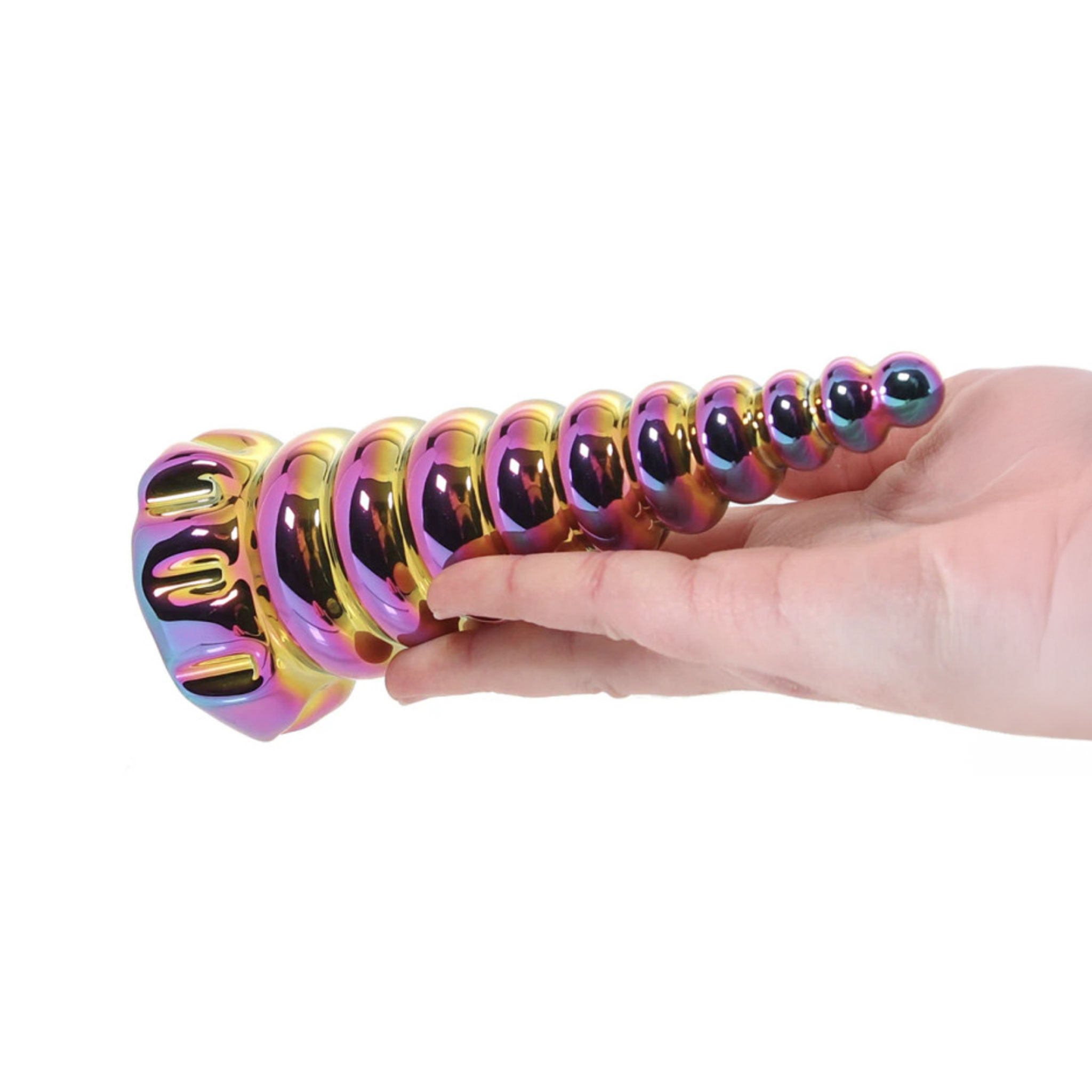 Borosilicate glass dildo dong creature-cocks twilight unicorn spiral horn majestic mystical fantasy unique temp-play temperature play iridescent rainbow purple pink yellow multicolor multi-color