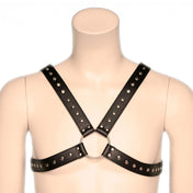 PVC vinyl leather vegan-leather accessories tops harness chest-harness O-ring cross-chest adjustable buckle eye-catching classic ready-to-go fetish fashion alt-fashion bdsm bdsm-gear bondage rave ravewear festival festivalwear club clubwear party male masculine masc mens menswear guys dudes gay pride black