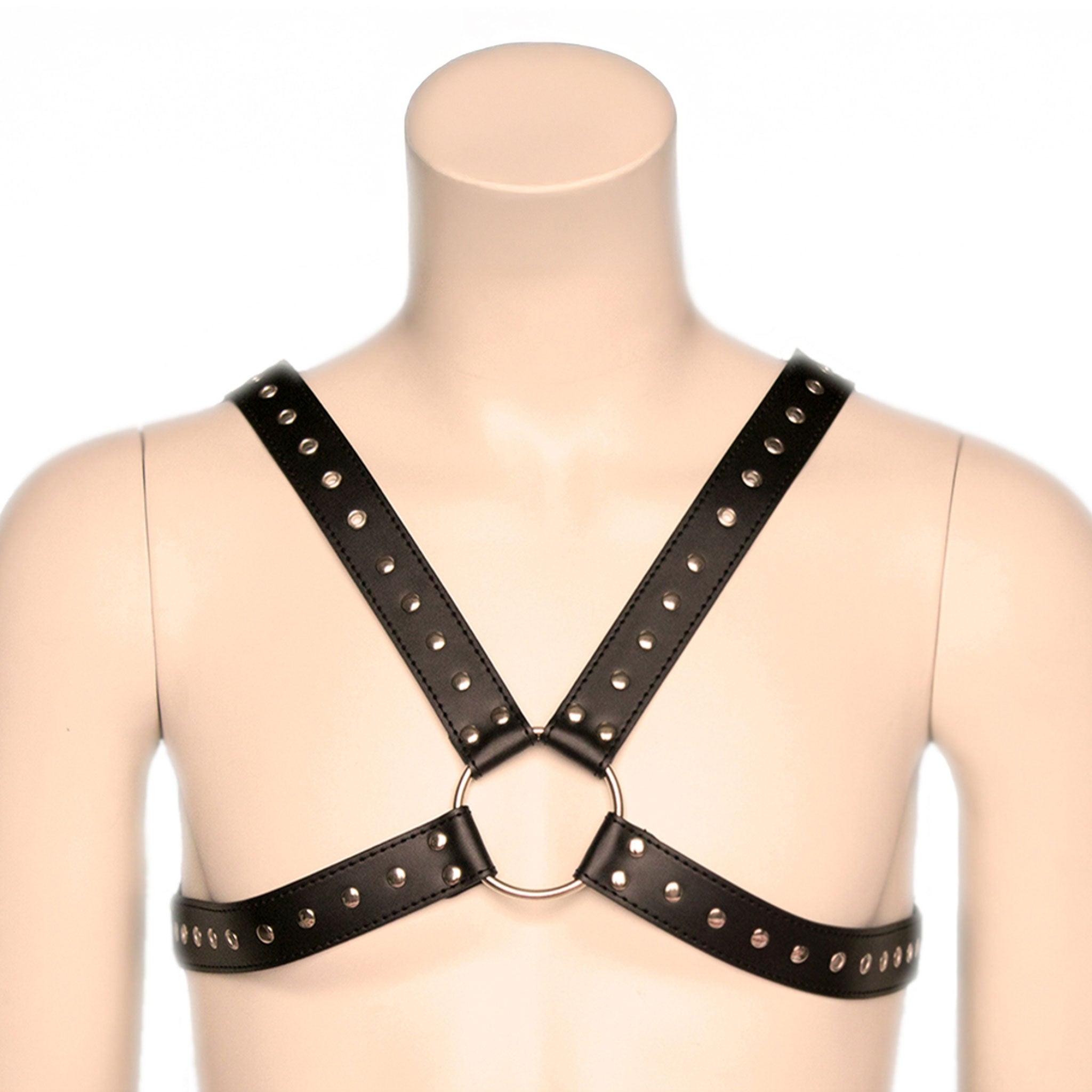 PVC vinyl leather vegan-leather accessories tops harness chest-harness O-ring cross-chest adjustable buckle eye-catching classic ready-to-go fetish fashion alt-fashion bdsm bdsm-gear bondage rave ravewear festival festivalwear club clubwear party male masculine masc mens menswear guys dudes gay pride black