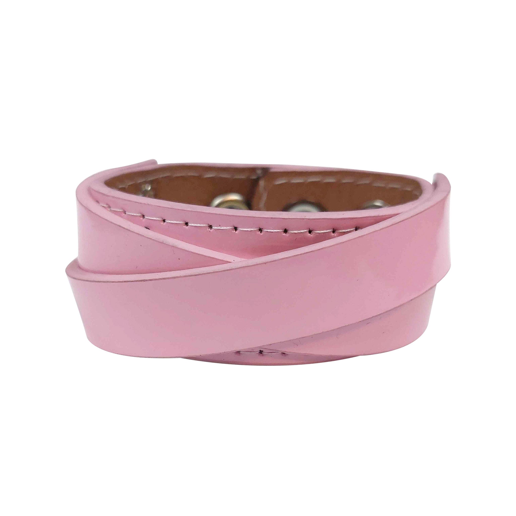 Leather patent bracelet wrist band wristband crossed strap layered snap-button press-button accessories arm-gear pink baby-pink
