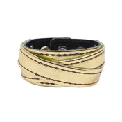 Leather patent bracelet wrist band wristband crossed strap layered snap-button press-button accessories arm-gear gold