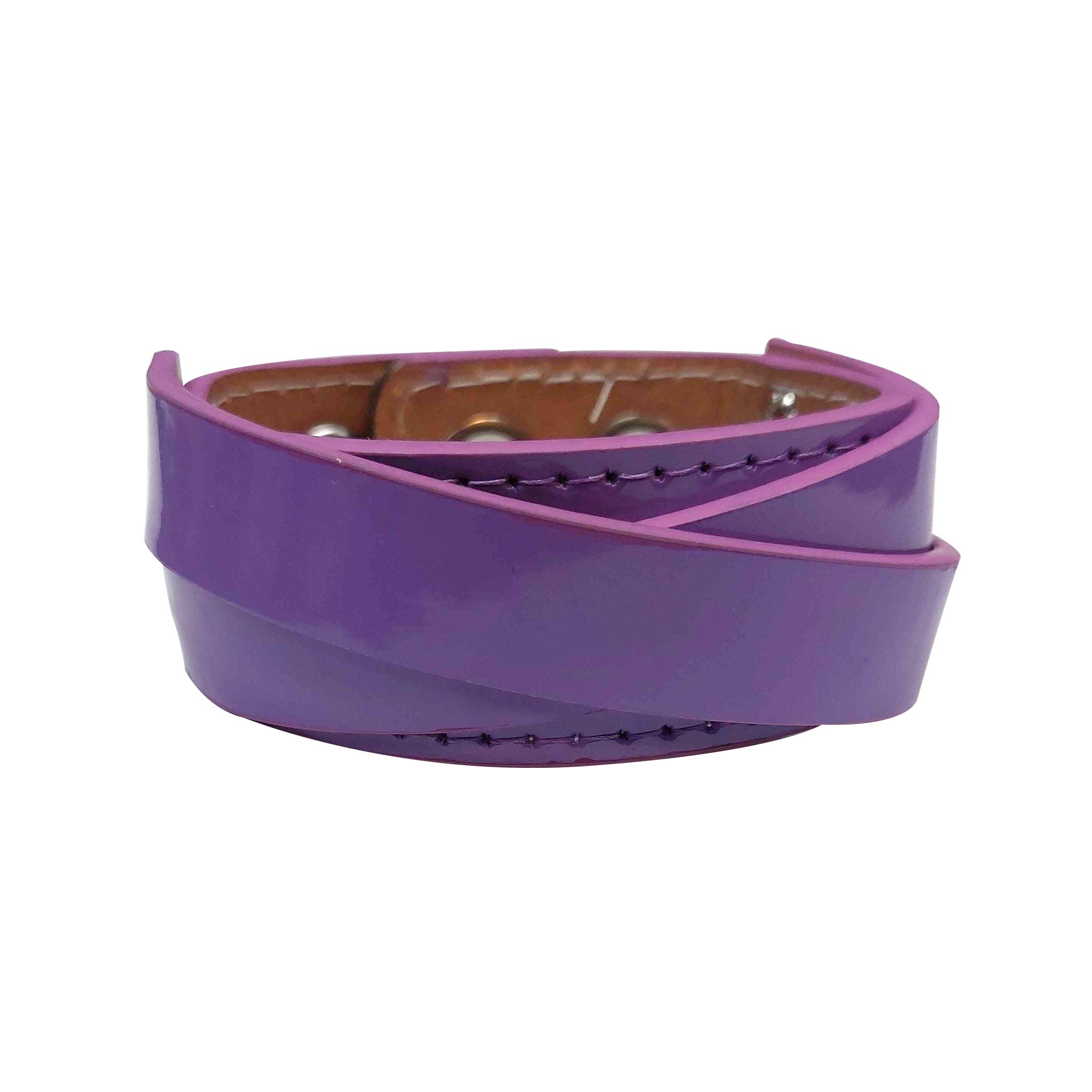 Leather patent bracelet wrist band wristband crossed strap layered snap-button press-button accessories arm-gear purple