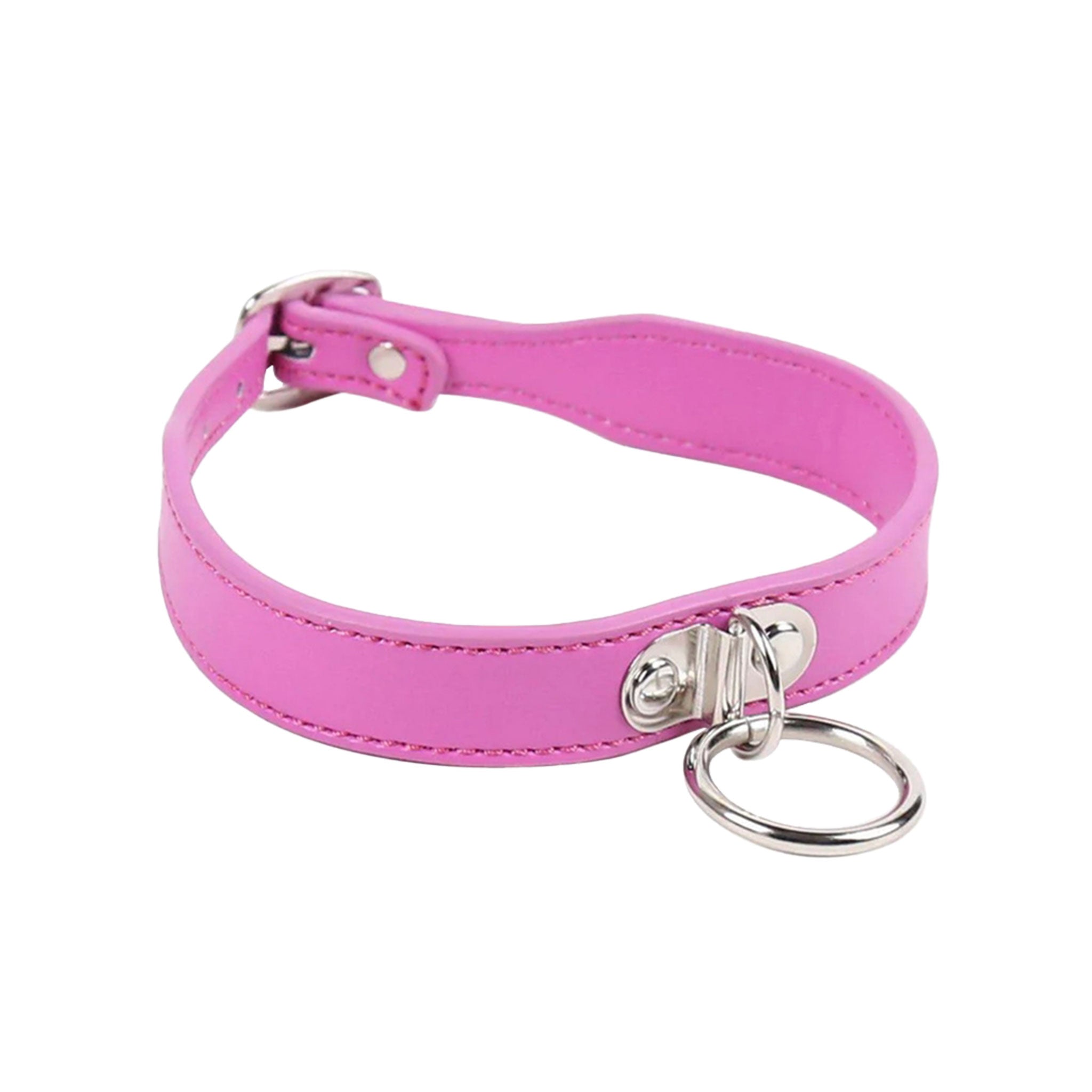 PVC vinyl leather vegan-leather accessories collar choker D-ring O-ring hinge-plate adjustable buckle delicate stunning beautiful fetish fashion alt-fashion bdsm bondage pet pets pet-play animal-play unisex pink