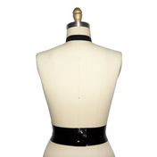 deep plunge latex halter top, natural latex sheeting .25mm top, plunging latex fetish top, latex halter crop top, seductive latex neckline top, Fetish Factory latex clothing