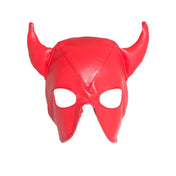 Leather vegan-leather faux-leather accessories mask hood half-mask horns flexible anatomical laceup lace-up hair-shield soft sexy naughty devilish horny fetish fashion alt-fashion bdsm bondage bdsm-gear bdsm-fashion kink kinky kinky-play costume cosplay halloween devil demon succubus unisex mens womens red