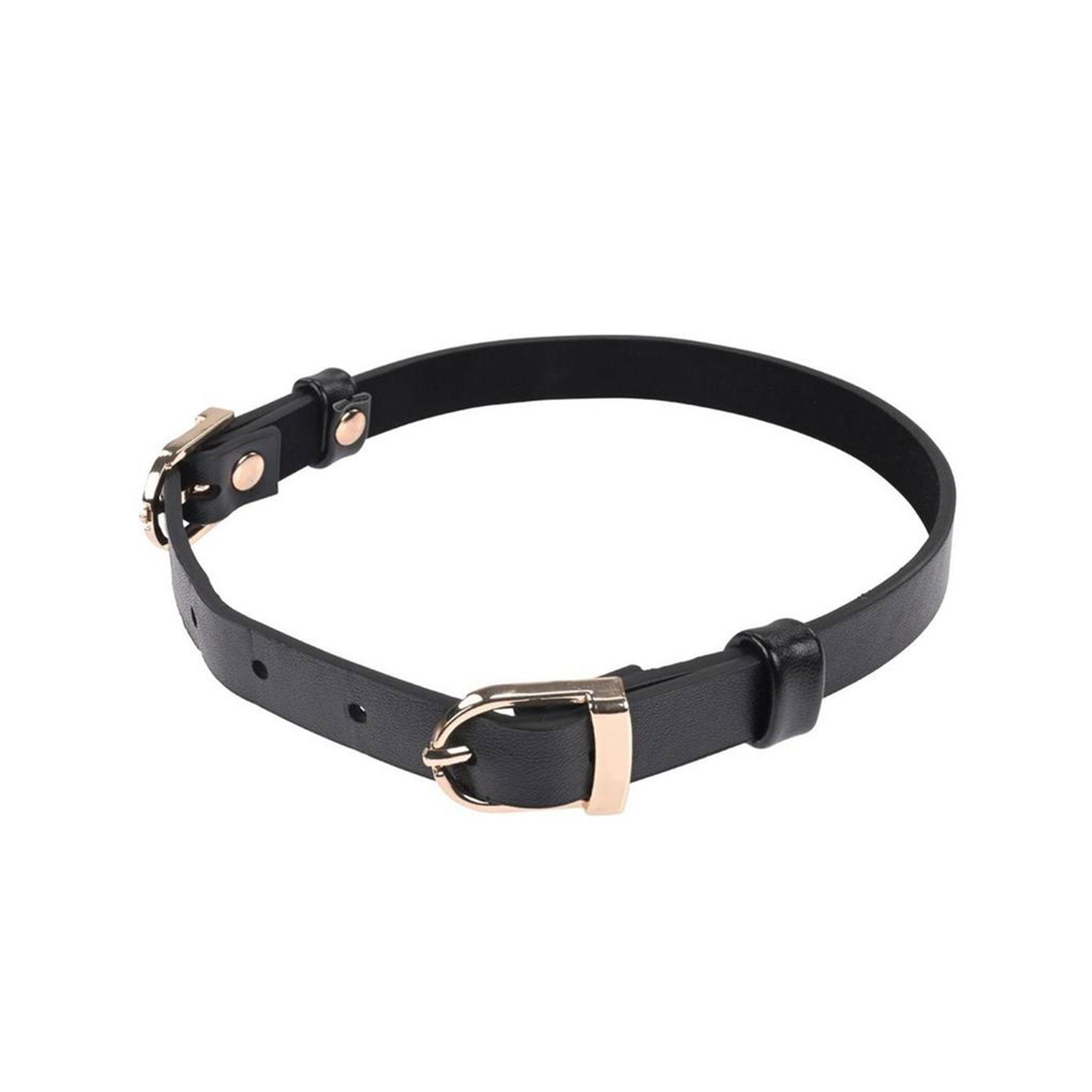 Leather faux-leather accessories jewelry collar choker day-collar adjustable buckle double-buckle bdsm bondage fetish fashion fantasy unique kink partner kinky kinky-play discreet discrete stylish style sex-appeal sexy extraordinary soft supple custom-fit inner-vixen desire black gold